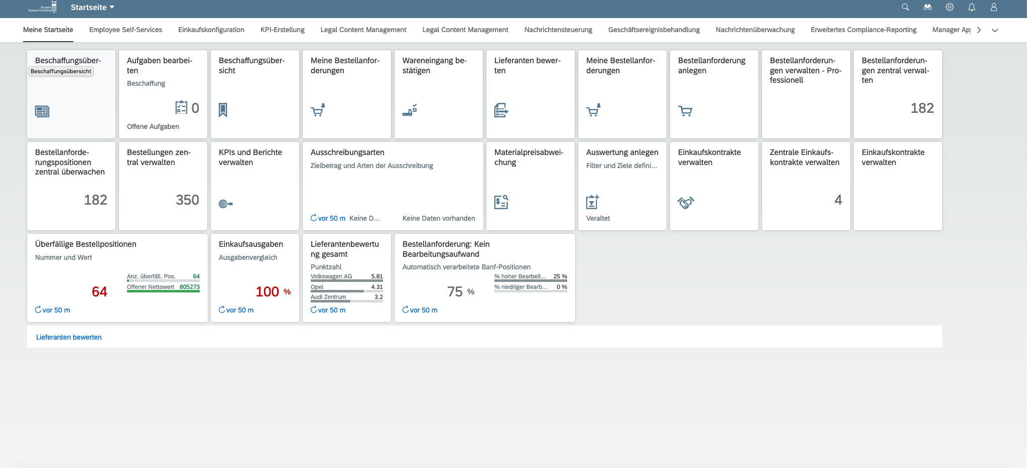 Überblick über Einkaufsprozesse im SAP S/4HANA Procurement Fiori-Launchpad